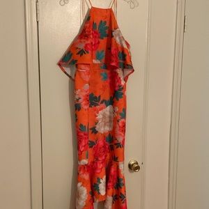 ASOS Design Floral Ruffle Cold Shoulder Midi dress